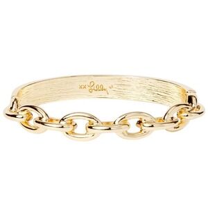 Lilly Pulitzer Harbour Links Gold Tone Hinged Bangle Bracelet With Pouch